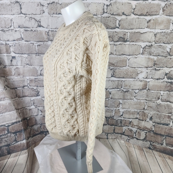 Irelandseye Cara Crew Neck 100% Virgin Wool Cream Size Small Fisherman - Picture 8 of 14